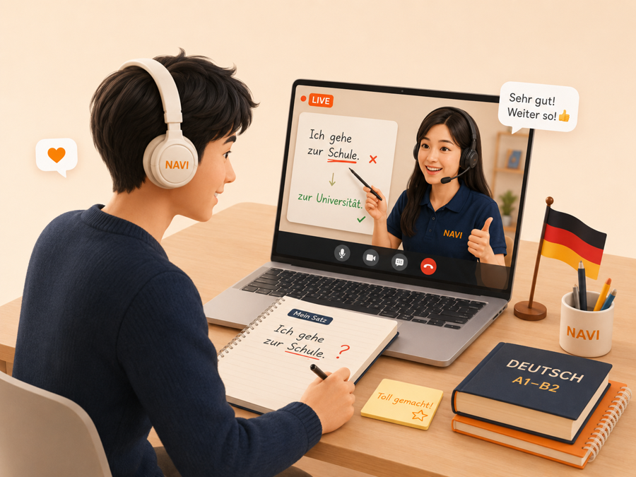 Lớp tiếng Đức online tại NAVI: học live cùng giáo viên, được sửa bài trực tiếp